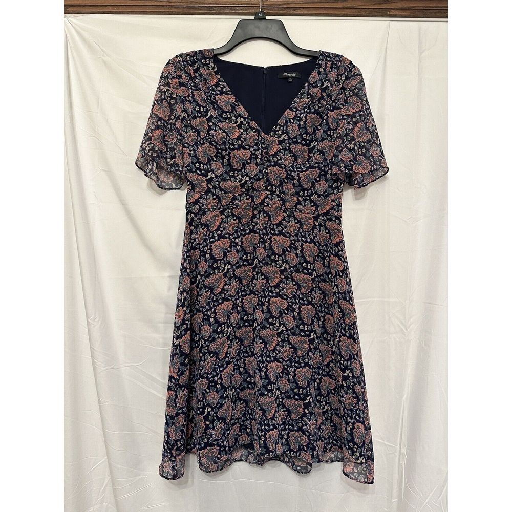 Madewell Orchard Flutter-Sleeve Dress Floral Mix Navy Blue‎ Pink Size 0 Boho